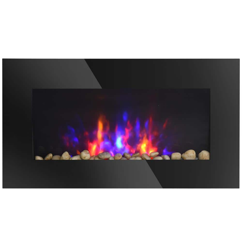 28.5 in. 1500-Watt Electric Wall-Mounted Fireplace with Flame Effect, 7 Color Background Light and Side Light in. Black -  HOMCOM, 820-180