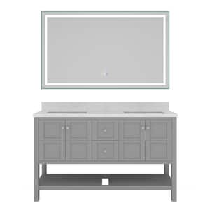 60 in. W x 22 in. D x 35.4 in. H Double Sink Bath Vanity in Gray with Top and Mirror