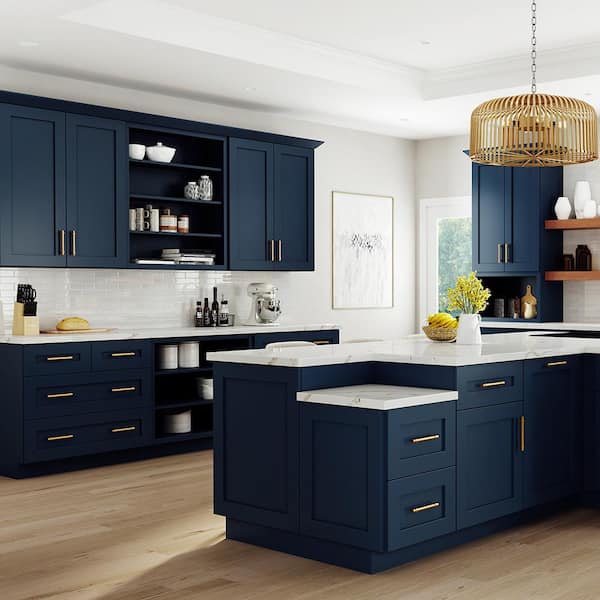 Home Decorators Collection Newport 27 in. W x 24 in. D x 15 in. H Assembled Plywood Wall Bridge Kitchen Cabinet in Mythic Blue with Soft Close