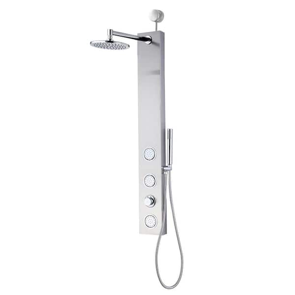 Beverly Series 43 in. 3-Jetted Shower Tower with Heavy Rain Shower and Body Jets and Spray Wand in Brushed Nickel