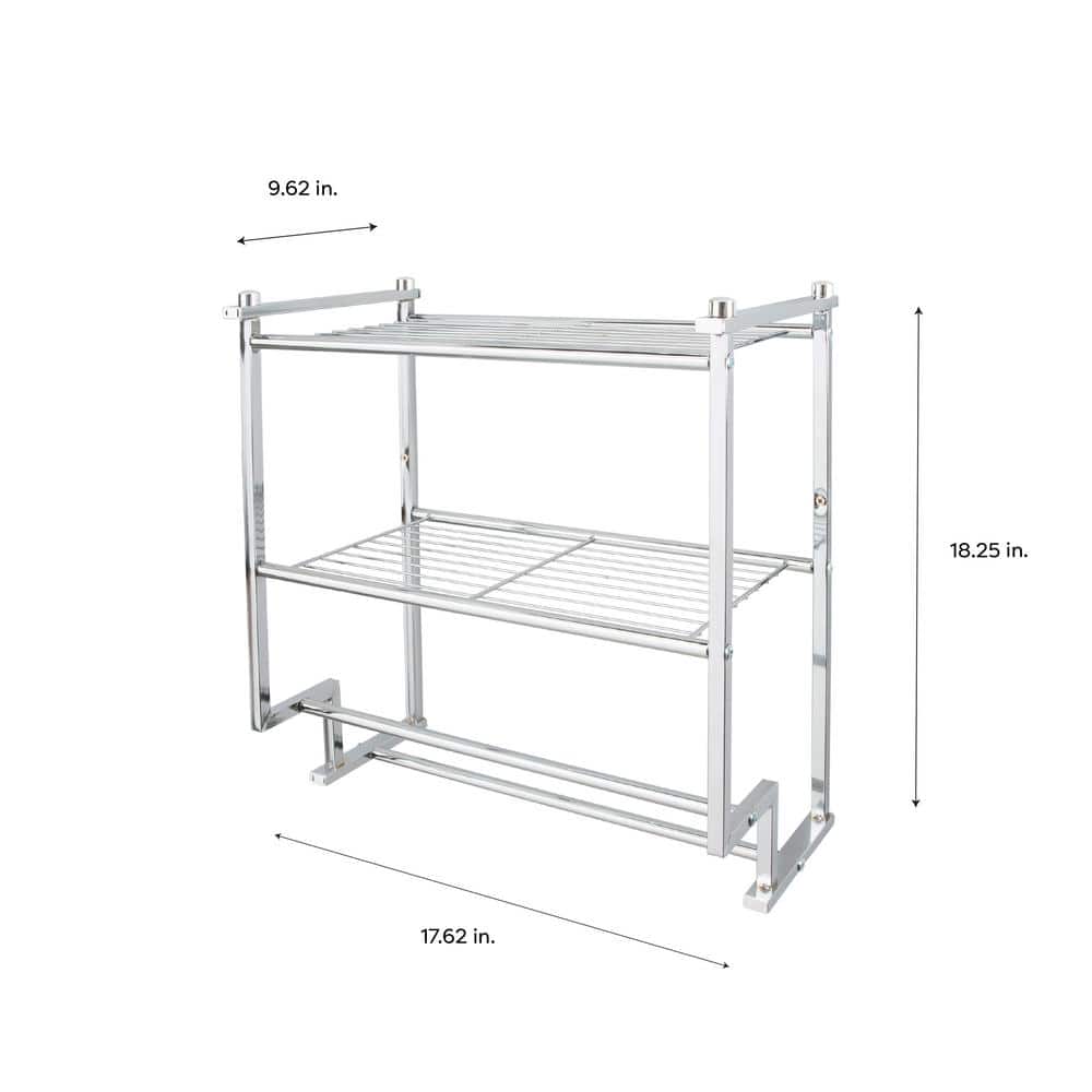 Chrome 2-Tier Wall Mounted Bathroom Shelf with Towel Bar