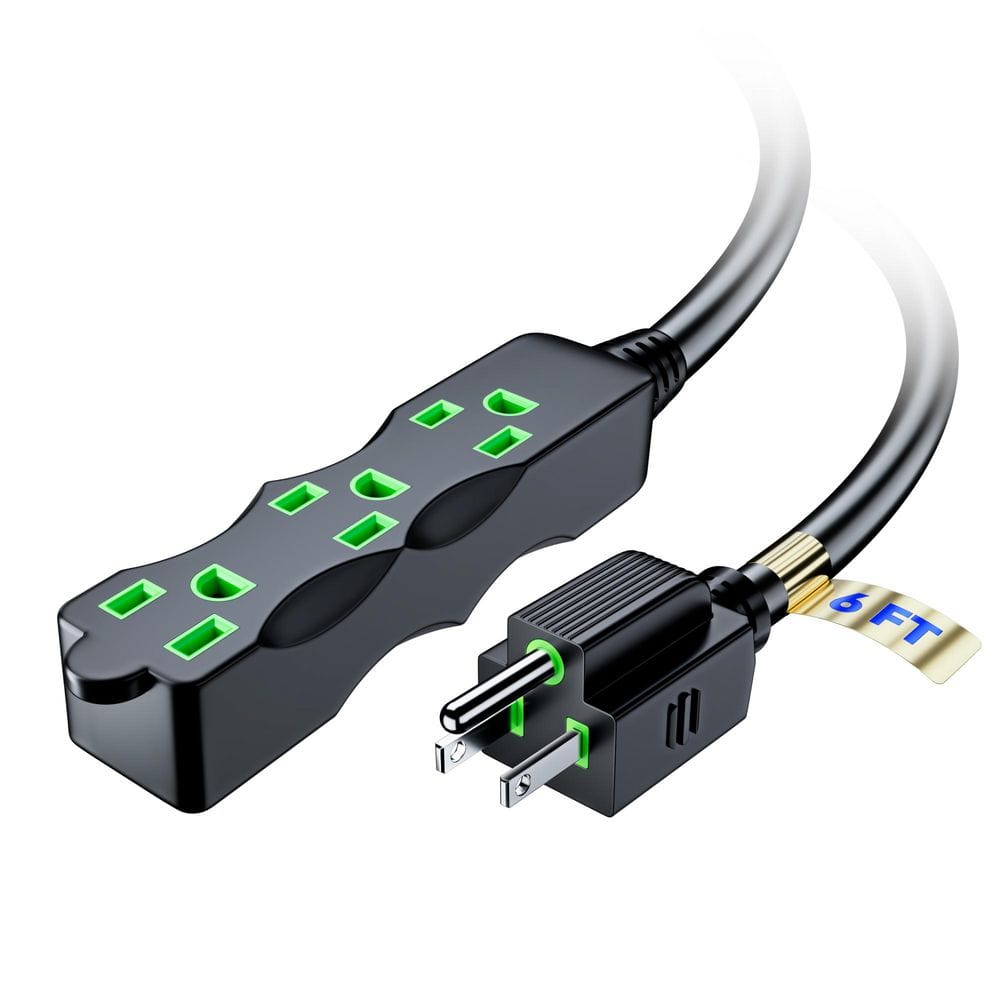6 ft. 16 / 3 Light Duty Indoor I-Shaped Extension Cord, 3-Outlet, 13 Amps, Black with Green Indicators price history on PriceWatchPro