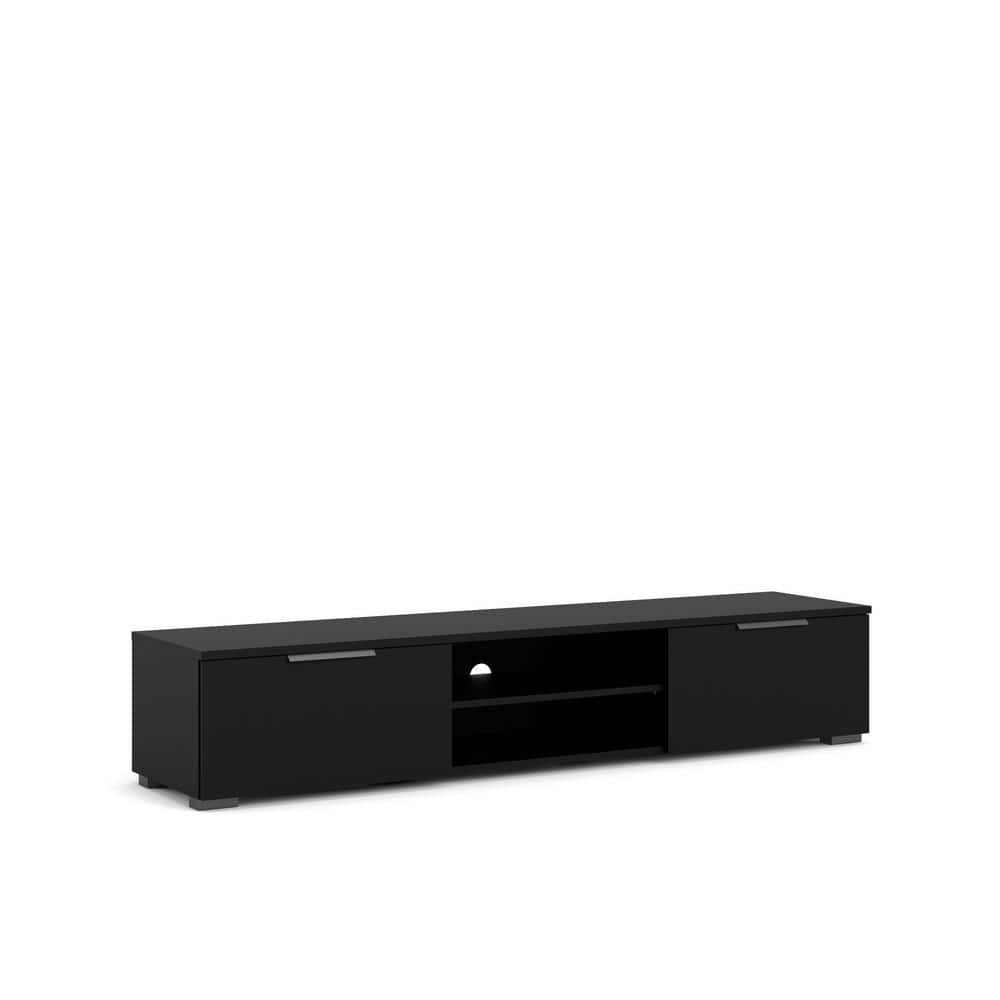 Sleek Danish Modern Black Matte Wood TV Stand with Storage