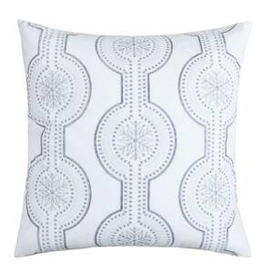 Snowflake White Geometric Polyester 20 in. x 20 in. Throw Pillow