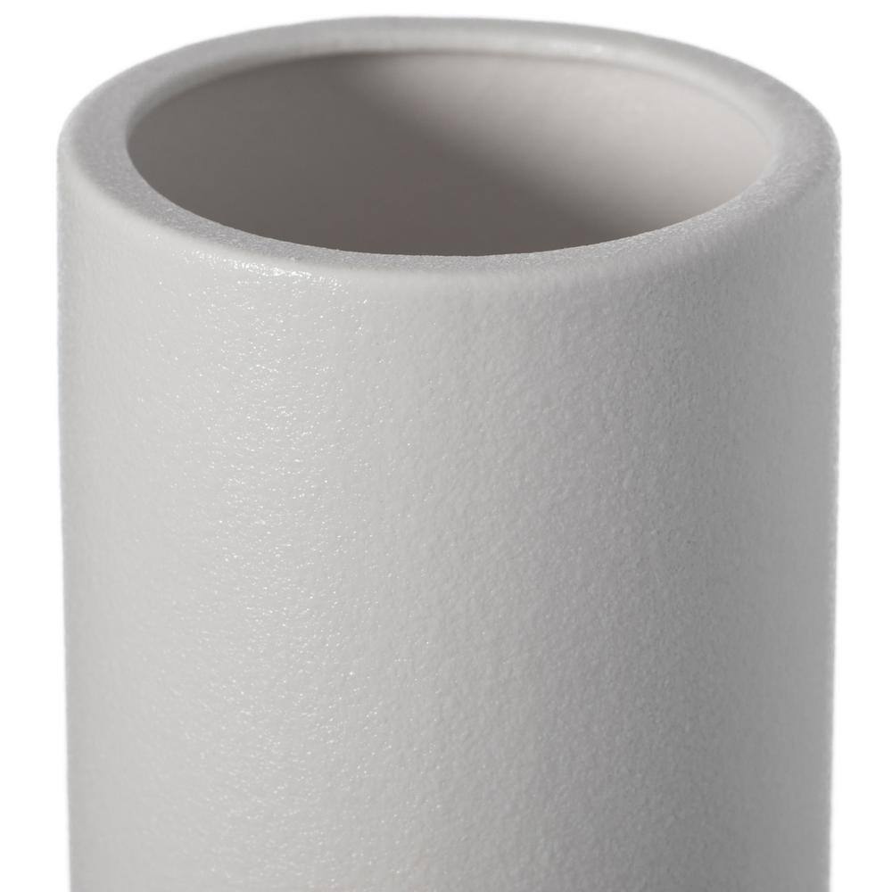Tiny White Ceramic Cylinder Table Vase Set with Twisted Cord Trim