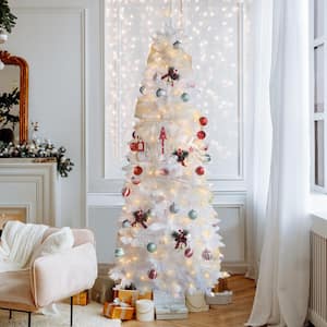 6.5 ft. Pre-Lit LED Artificial Christmas Tree Pencil with Warm White Light, White