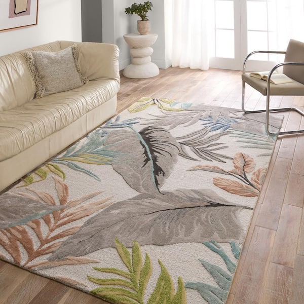 Jaipur Living Medley 8 ft. x 10 ft. Gray/Green Floral Handmade Area Rug