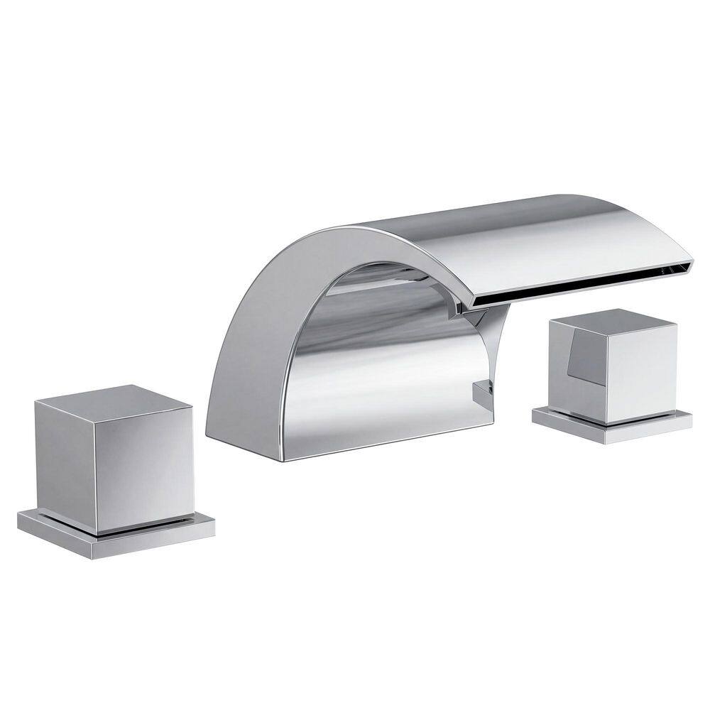Modern 3 Hole Waterfall 8 in. Widespread Double Handle Bathroom Faucet in Polished Chrome Pop-Up Drain Included price history on PriceWatchPro