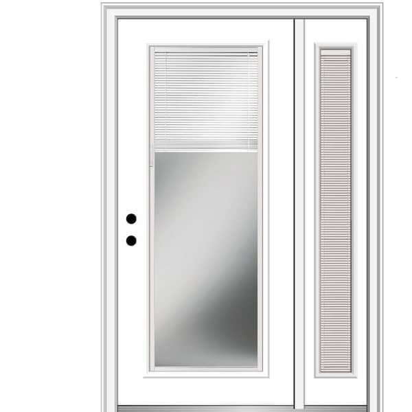 MMI DOOR 53 in. x 81.75 in. Internal Blinds Right Hand Inswing Full-Lite Primed Steel Prehung Front Door with One Sidelite