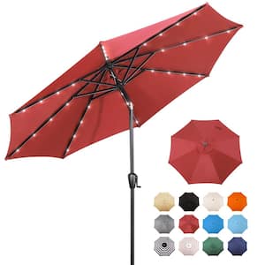 9 ft. Round Market Solar Lighted Umbrella in Scarlet