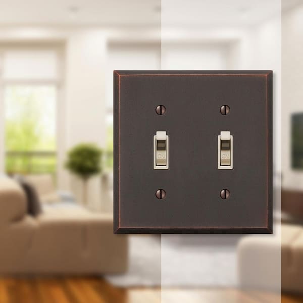 Manhattan 2 Gang Toggle Metal Wall Plate - Aged Bronze