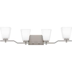 Myra 30.75 in. 4-Light Brushed Nickel Vanity Light with Clear Glass