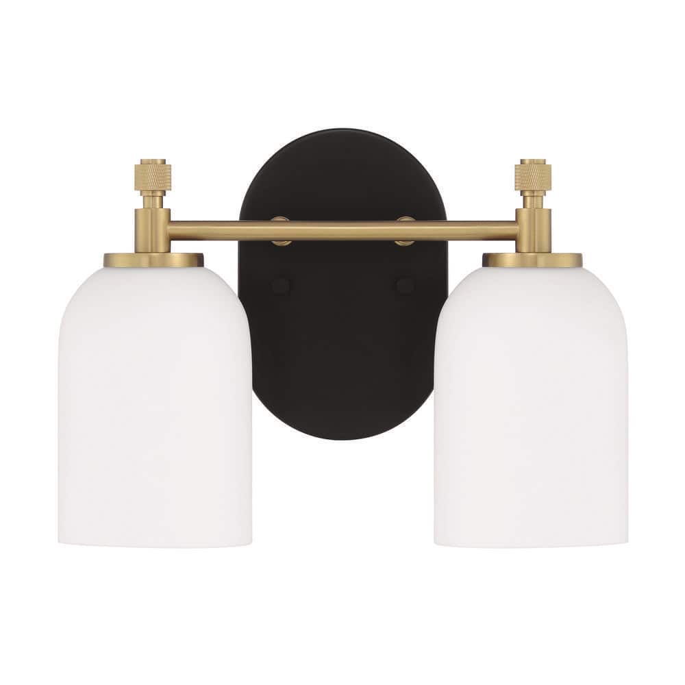 Council 20.5 in. Black and Brass Vanity Light with Frosted Glass