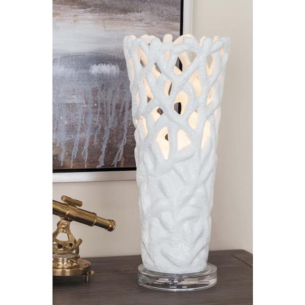 Litton Lane 6 in. x 15 in. Modern White Cone-Shaped Coral-Inspired Acrylic Uplight