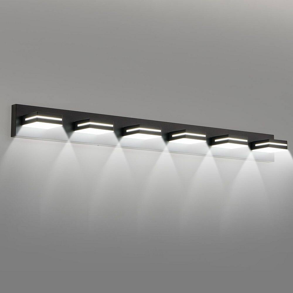 47 in. Modern Black 6-Light LED Bathroom Vanity Light with Minimalist Metal Frame and Bright Integrated LED Lighting price history on PriceWatchPro