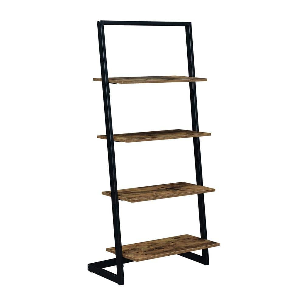 Ktaxon 4 Tier Metal Leaning Ladder Shelf Bookcase Bookshelf Storage Shelves  Unit Black