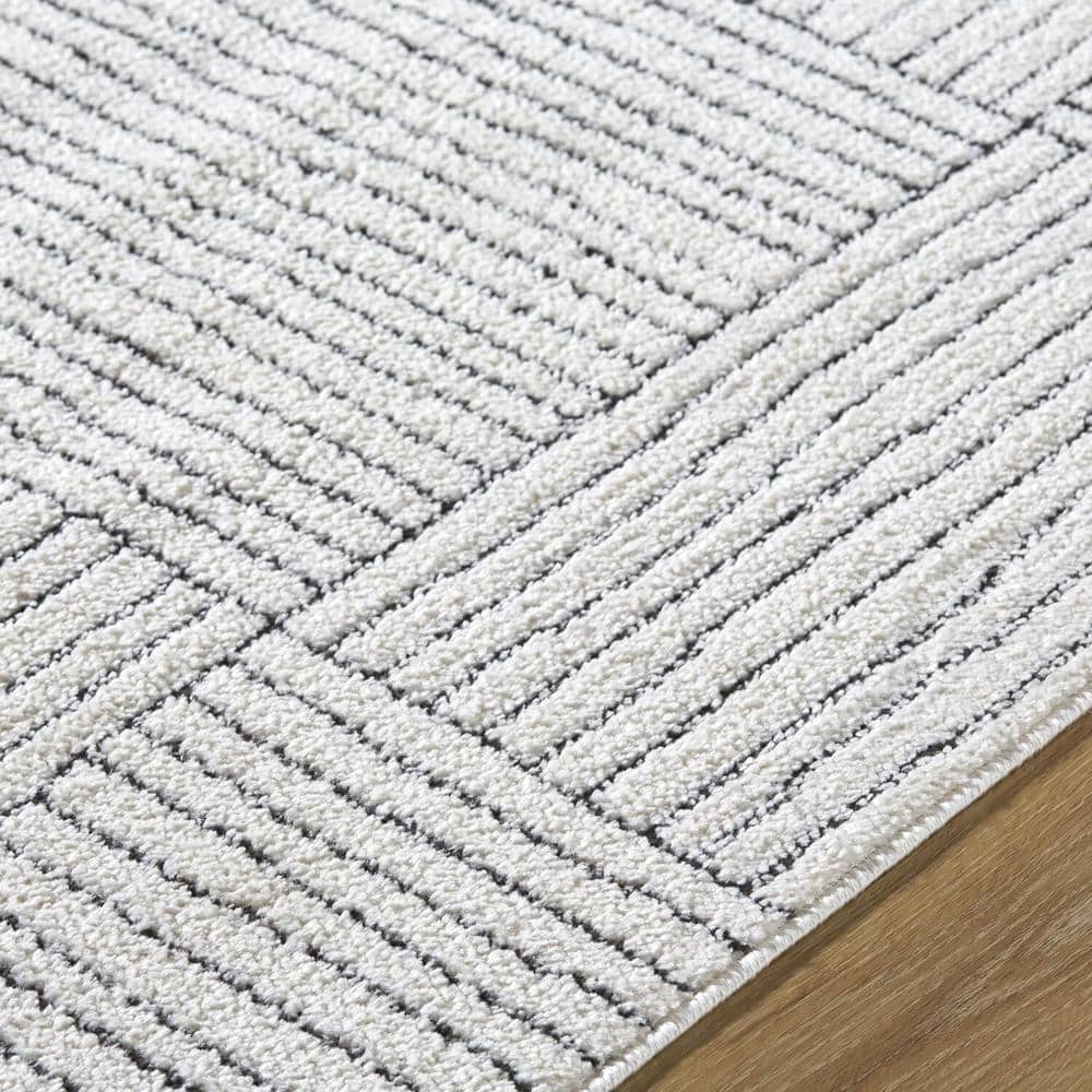 Ivory and Black Rectangular Synthetic Area Rug, 8' x 10'