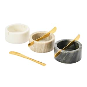 3 .04 oz. Multicolored Marble Salt and Pepper Pin. Bowls Condiment Servers with Metal Knife (Set of 6)