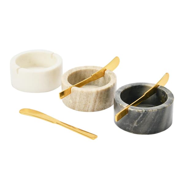 Storied Home 3 .04 oz. Multicolored Marble Salt and Pepper Pin. Bowls Condiment Servers with Metal Knife (Set of 6)