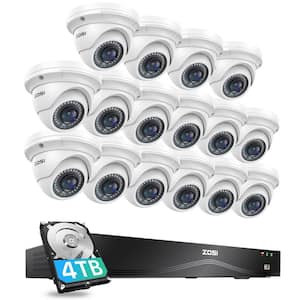 4K 16-Channel POE NVR Home Security Camera System with 4TB HDD and 16 Wired 5MP Outdoor Dome Cameras, Dual-Disk Backup