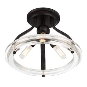 Springmire 13 in. 3-Light Matte Black Metal and Acrylic Semi- Flush Mount Ceiling Light