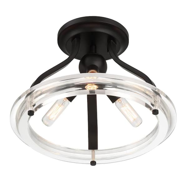 Hampton Bay Springmire 13 in. 3-Light Matte Black Metal and Acrylic Semi- Flush Mount Ceiling Light