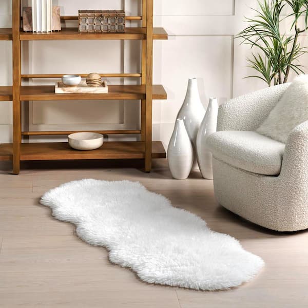 Salome Plush Faux Sheepskin Machine Washable Ivory 2 ft. x 6 ft. Runner Rug Area Rug