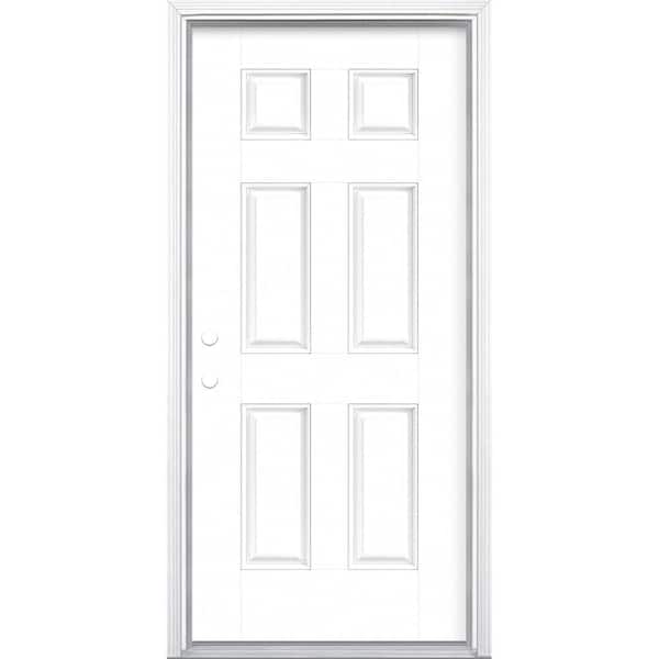 Masonite 36 in. x 80 in. 6-Panel Ultra Pure White Right-Hand Inswing Painted Smooth Fiberglass Prehung Front Door with Brickmold