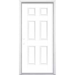 36 in. x 80 in. 6-Panel Ultra Pure White Right-Hand Inswing Painted Smooth Fiberglass Prehung Front Door with Brickmold