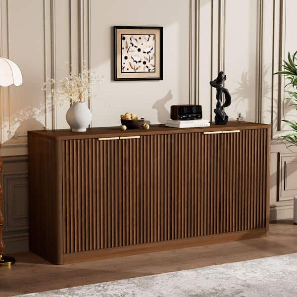 Seafuloy 59 in. W Walnut Finish Wavy TV Stand Fits TVs up to 60 in