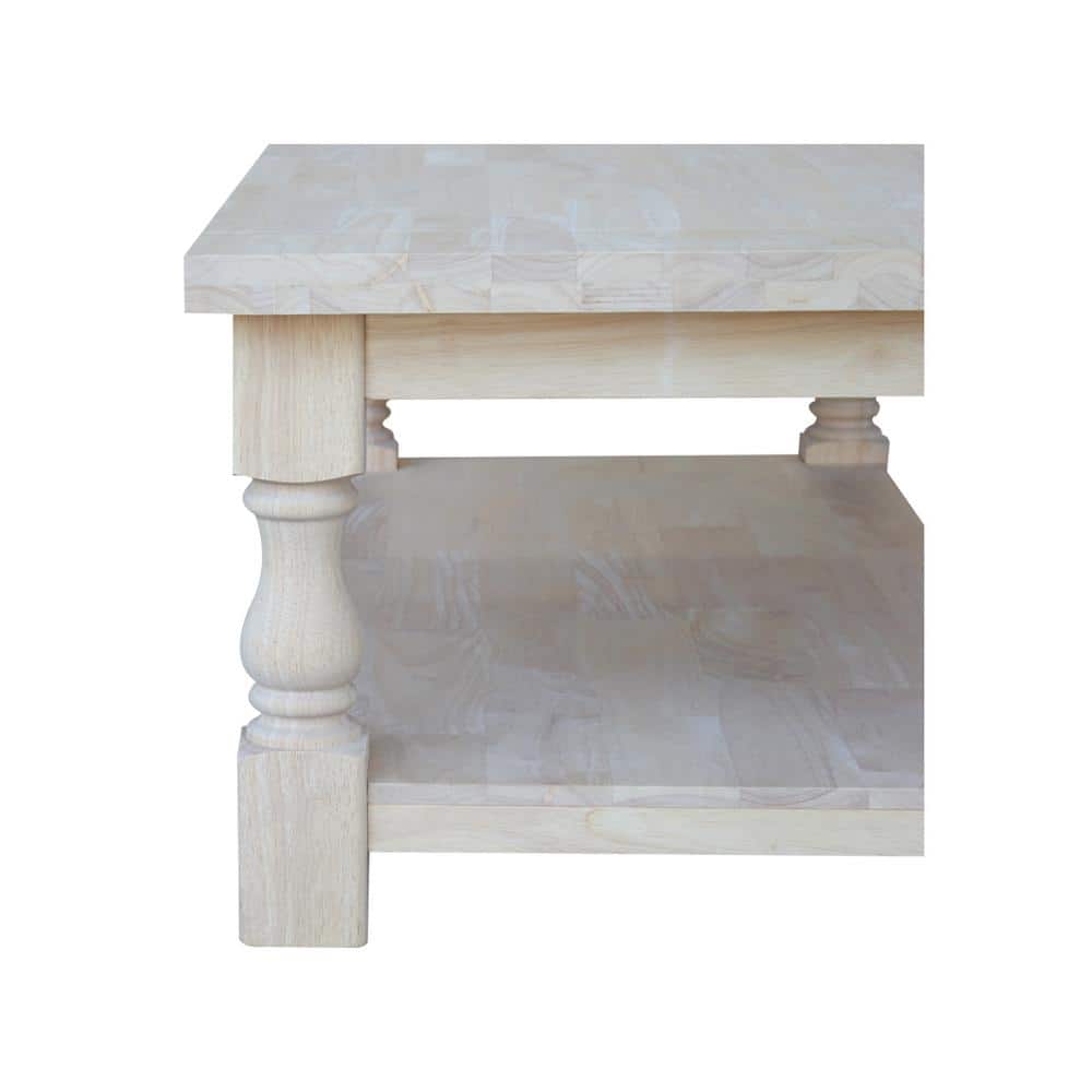 Tuscan Unfinished Solid Parawood Rectangular Coffee Table