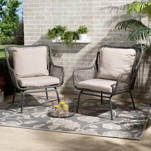 Dermot Wicker Outdoor Lounge Chair with Beige Cushions (Set of 2)