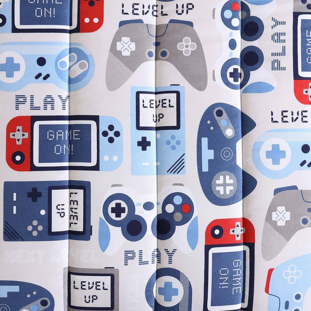 Twin Blue Microfiber Reversible Kids Gamer Comforter Set