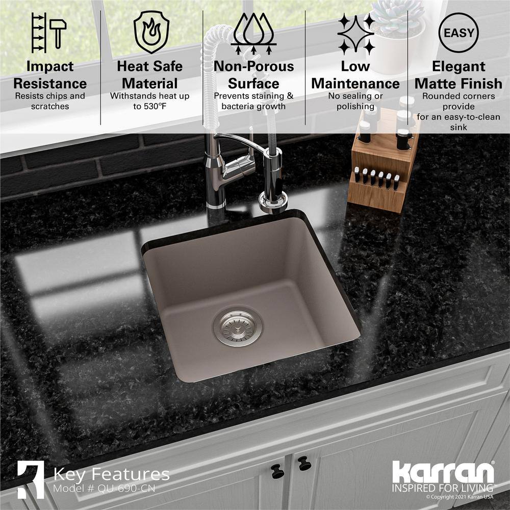 Karran 17'' Matte Concrete Quartz Undermount Bar Sink