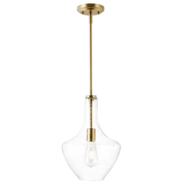Light Society Sienna 1-Light Brushed Brass/Seeded Pendant with Glass Shade