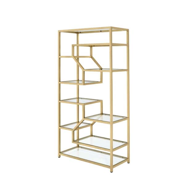 Acme Furniture 77 in. Gold/Clear Metal 9-shelf Etagere Bookcase with Open Back