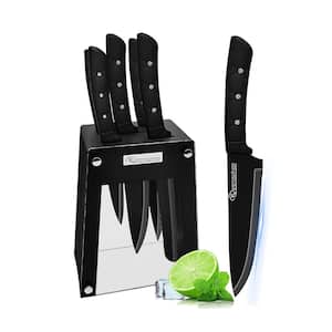 6-Piece Stainless Steel American Knife Set in Black with Acrylic Stand Knife Block for Home, Restaurant and Apartment