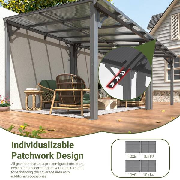 VIWAT 8 ft. x 10 ft. Hardtop Sloping Pitched Roof Gazebo Pergola
