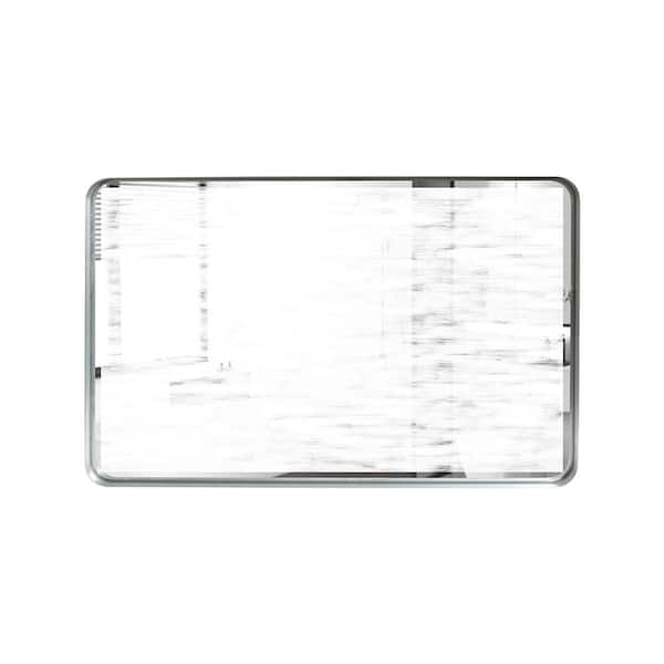 Unbranded Hot Seller Silver 36 in. W x 30 in. H Glossy Brushed Rectangle Metal Modern Frame Wall Mirror with Rounded Corners