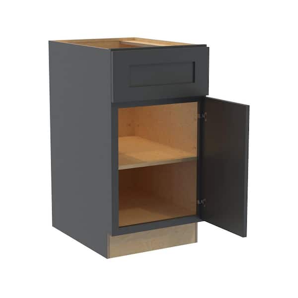 Home Decorators Collection Newport 18 in. W x 24 in. D x 34.5 in. H Assembled Plywood Base Kitchen Cabinet in Deep Onyx with Soft Close RH