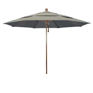 11 ft. Woodgrain Aluminum Commercial Market Patio Umbrella Fiberglass Ribs and Pulley Lift in Spectrum Dove Sunbrella