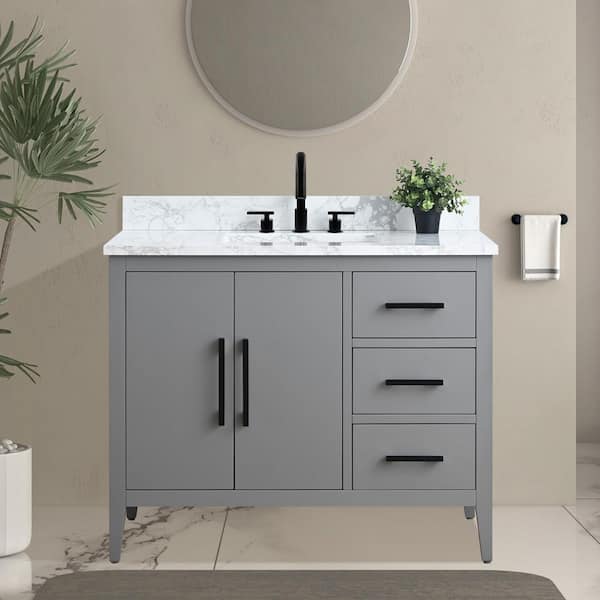 42 in. W x 22 in. D x 34 in. H Single Sink Bathroom Vanity Cabinet in Cashmere Gray with Engineered Marble Top