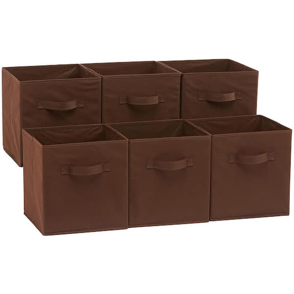 Unbranded 15 qt. Fabric Collapsible Storage Bin with Lid in Brown (6-Pack)