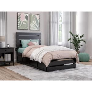 Oxford Espresso Twin Solid Wood Storage Platform Bed with Footboard and 2 Drawers