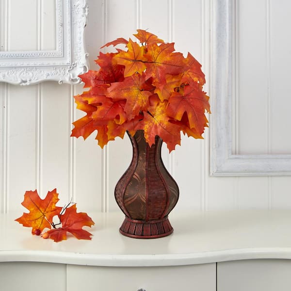 Nearly Natural 24in. Autumn Maple Leaf Artificial Plant in Decorative Planter