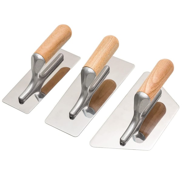 10 in. x 4 in. Polished Stainless Steel Trowel Set, Paint Plaster Finishing Trowel, Wooden Handle Comfort Design, 3 Pcs