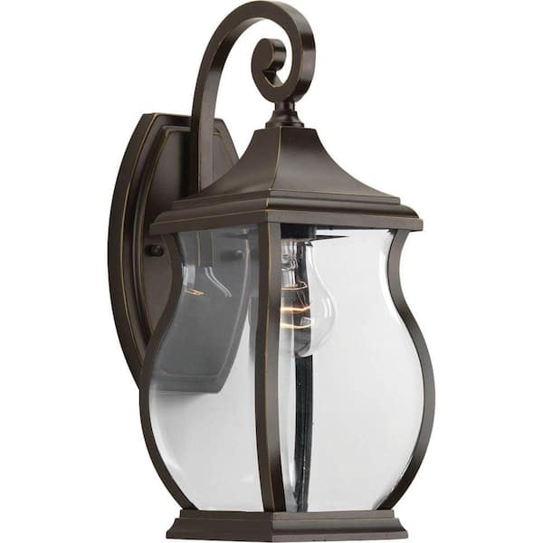 Progress Lighting Township Collection 1-Light Oil Rubbed Bronze Clear Beveled Glass New Traditional Outdoor Small Wall Lantern Light