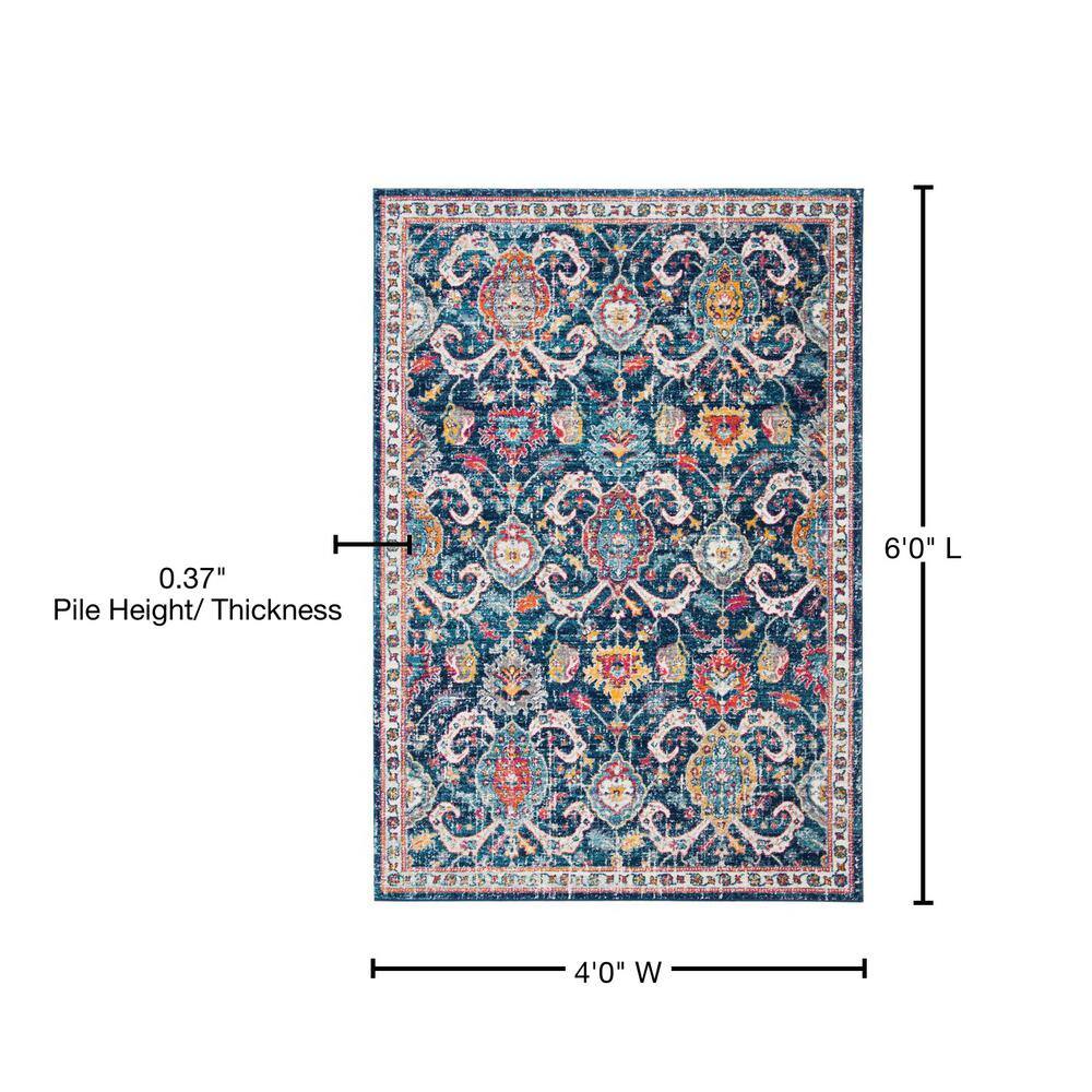 Navy and Fuchsia High Pile Synthetic Rectangular Rug, 4' x 6'
