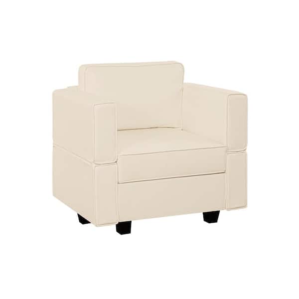 MAYKOOSH 30.71 in. Faux Leather Accent Chair with Ottoman Streamlined Comfort for Your Sectional Sofa in Caramel