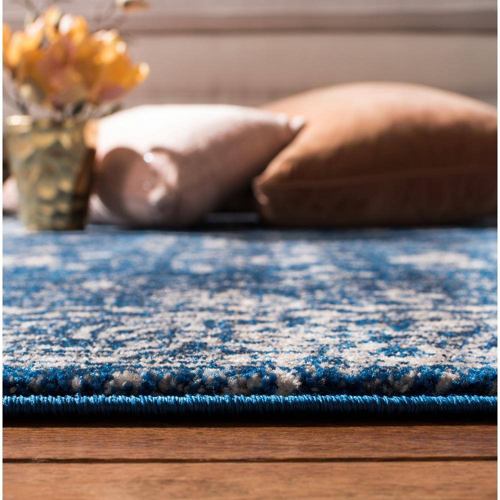 Navy and Ivory High Pile Synthetic Rectangular Rug